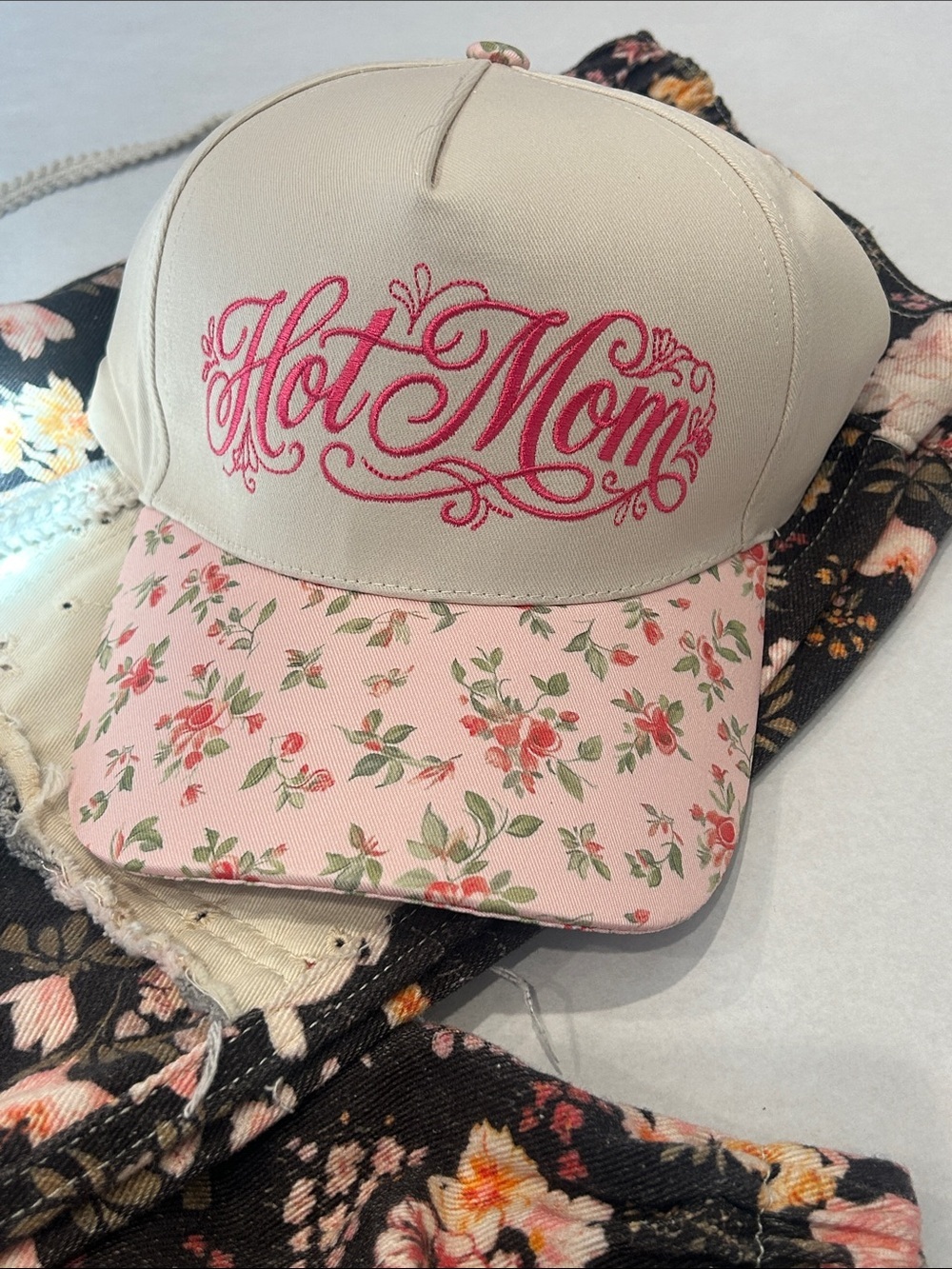 Hot Mom Pink Floral Baseball Cap - Women Accessories